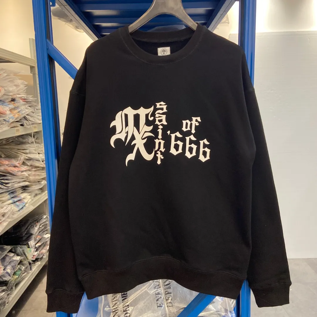 Saint Michael 25NEW OF MX666 American retro loose velvet pullover round neck sweatshirt Fabric: 420g Style number: SM616 Size: S-M-L-XL Color: Black Price: P180